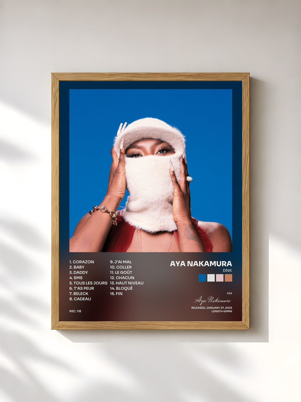 #bois Tableau de l'album DNK de Aya Nakamura, cadre en bois brut, imprimé et encadré en France