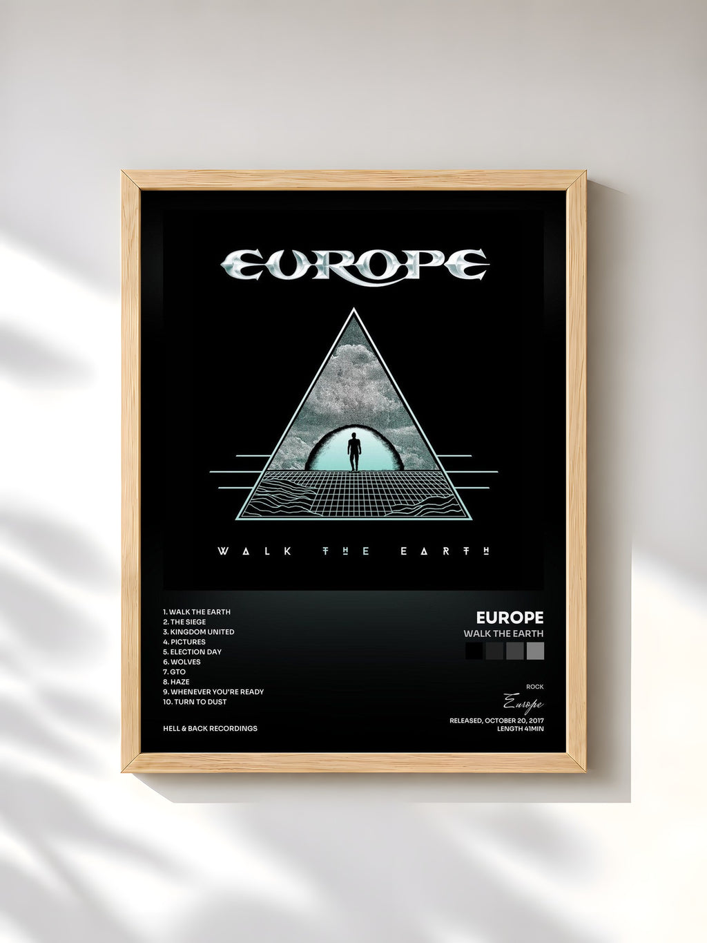 #bois Tableau de l'album Walk The Earth de Europe, cadre en bois brut, imprimé et encadré en France