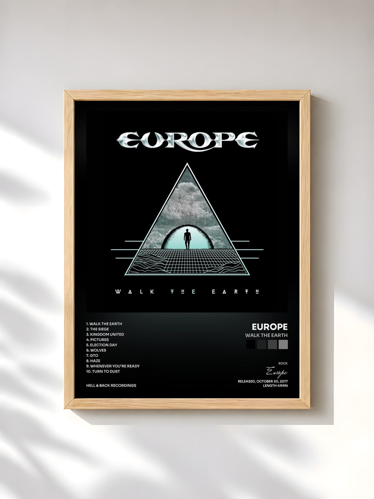 #bois Tableau de l'album Walk The Earth de Europe, cadre en bois brut, imprimé et encadré en France