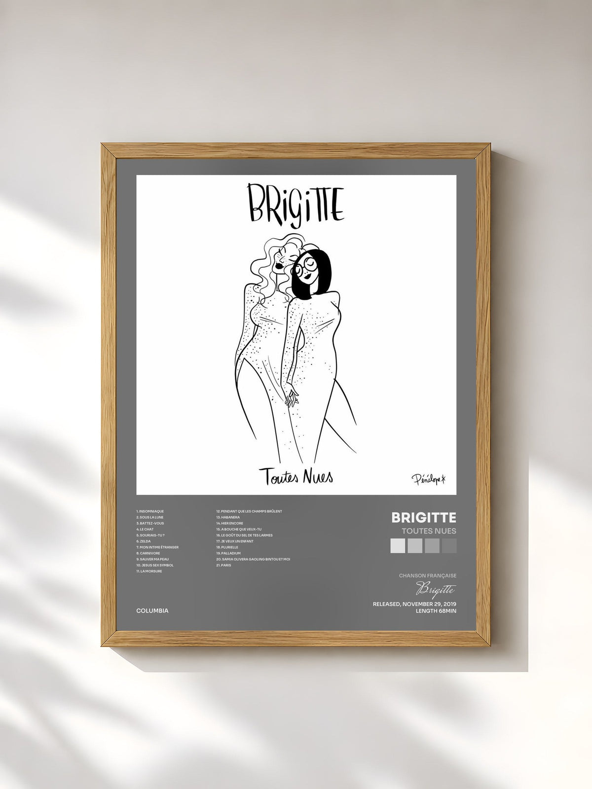 #bois Tableau de l'album Toutes nues de Brigitte, cadre en bois brut, imprimé et encadré en France
