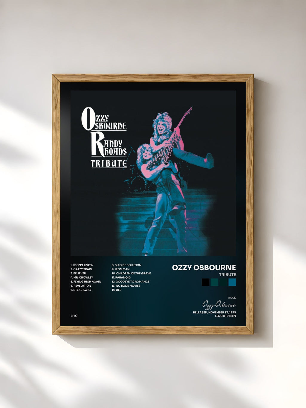 #bois Tableau de l'album Tribute de Ozzy Osbourne, cadre en bois brut, imprimé et encadré en France