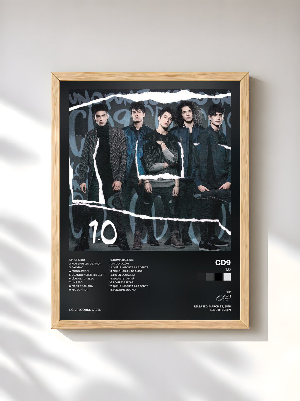 #bois Tableau de l'album 1.0 de CD9, cadre en bois brut, imprimé et encadré en France