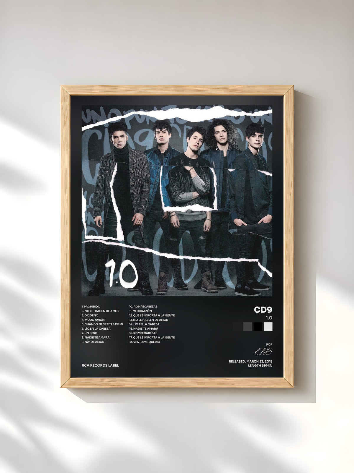#bois Tableau de l'album 1.0 de CD9, cadre en bois brut, imprimé et encadré en France