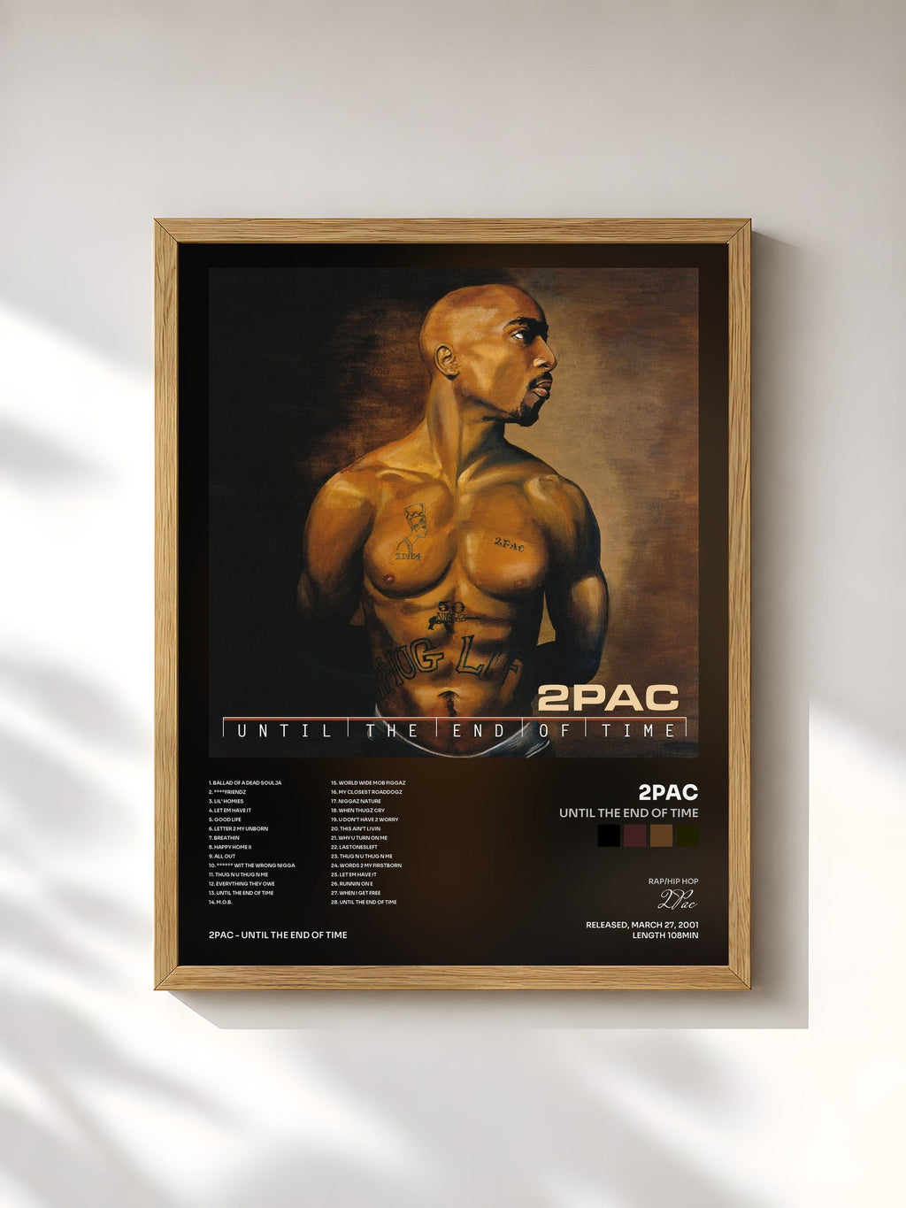 #bois Tableau de l'album Until The End Of Time de 2Pac, cadre en bois brut, imprimé et encadré en France