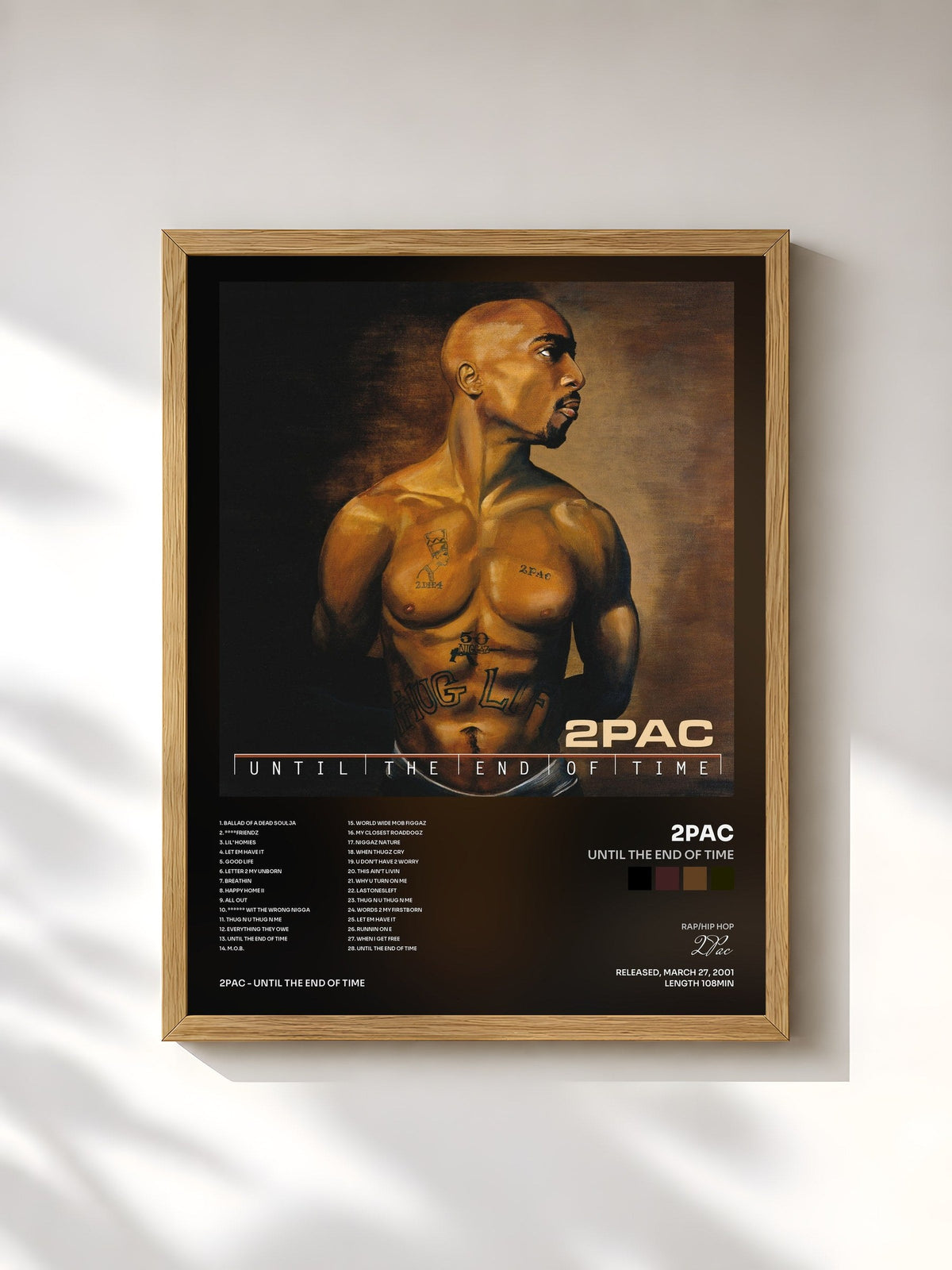 #bois Tableau de l'album Until The End Of Time de 2Pac, cadre en bois brut, imprimé et encadré en France