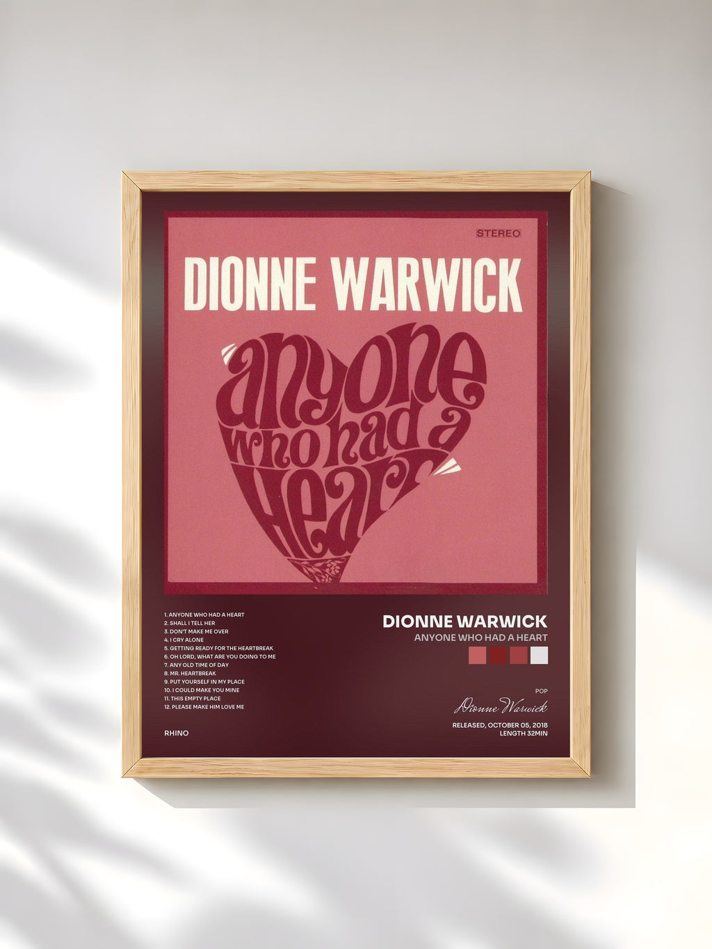 #bois Tableau de l'album Anyone Who Had a Heart de Dionne Warwick, cadre en bois brut, imprimé et encadré en France