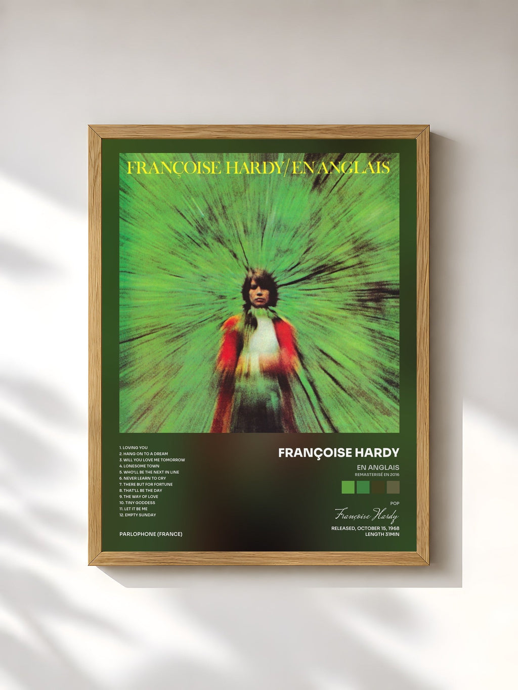 #bois Tableau de l'album En anglais (Remasterisé en 2016) de Françoise Hardy, cadre en bois brut, imprimé et encadré en France