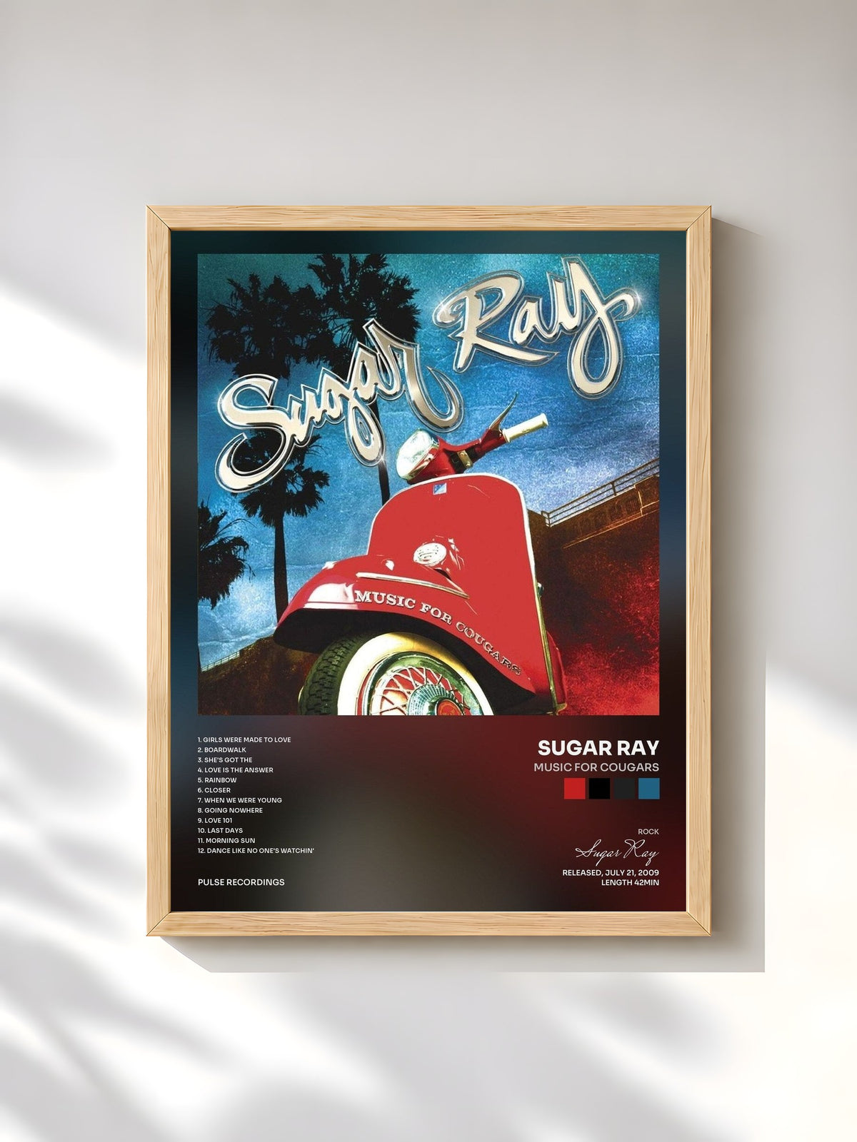 #bois Tableau de l'album Music for Cougars de Sugar Ray, cadre en bois brut, imprimé et encadré en France