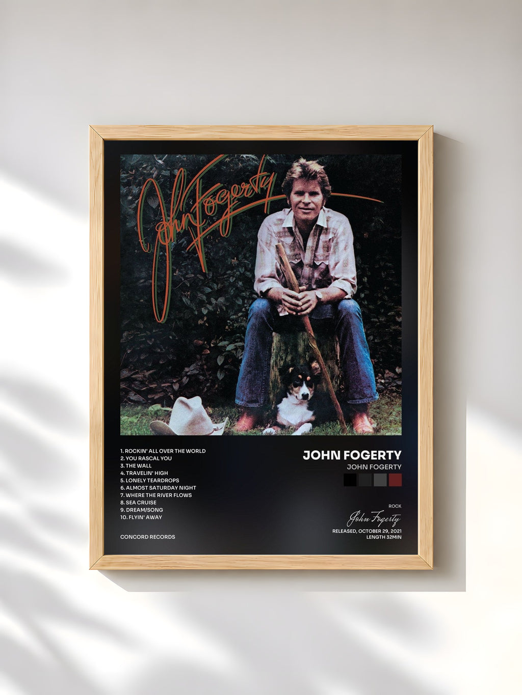#bois Tableau de l'album John Fogerty de John Fogerty, cadre en bois brut, imprimé et encadré en France