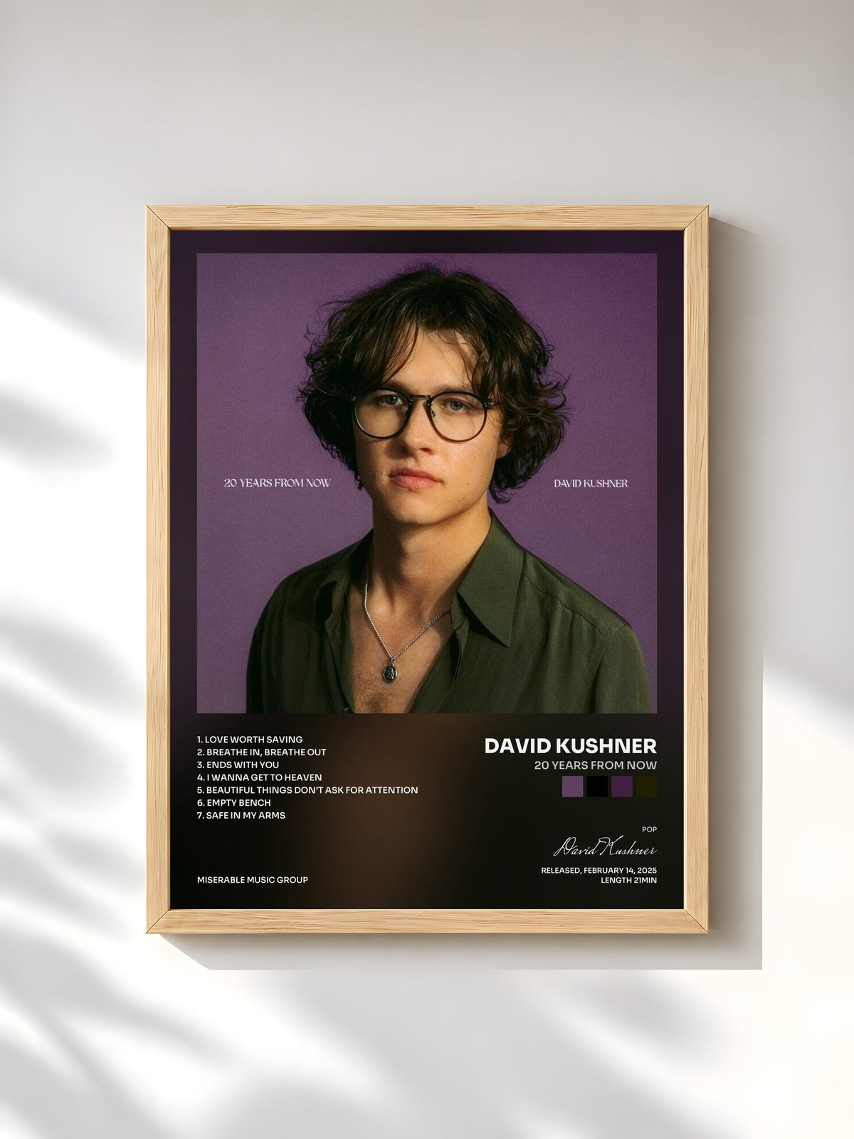 #bois Tableau de l'album 20 Years From Now de David Kushner, cadre en bois brut, imprimé et encadré en France