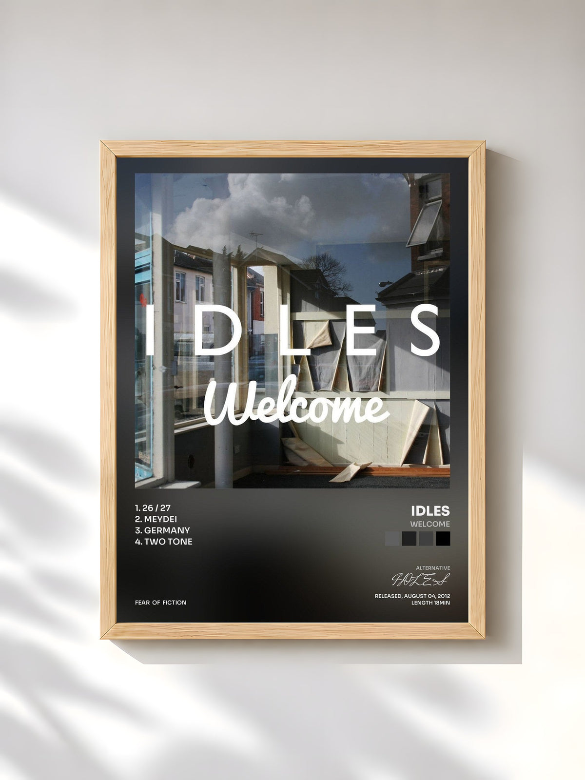 #bois Tableau de l'album Welcome de IDLES, cadre en bois brut, imprimé et encadré en France