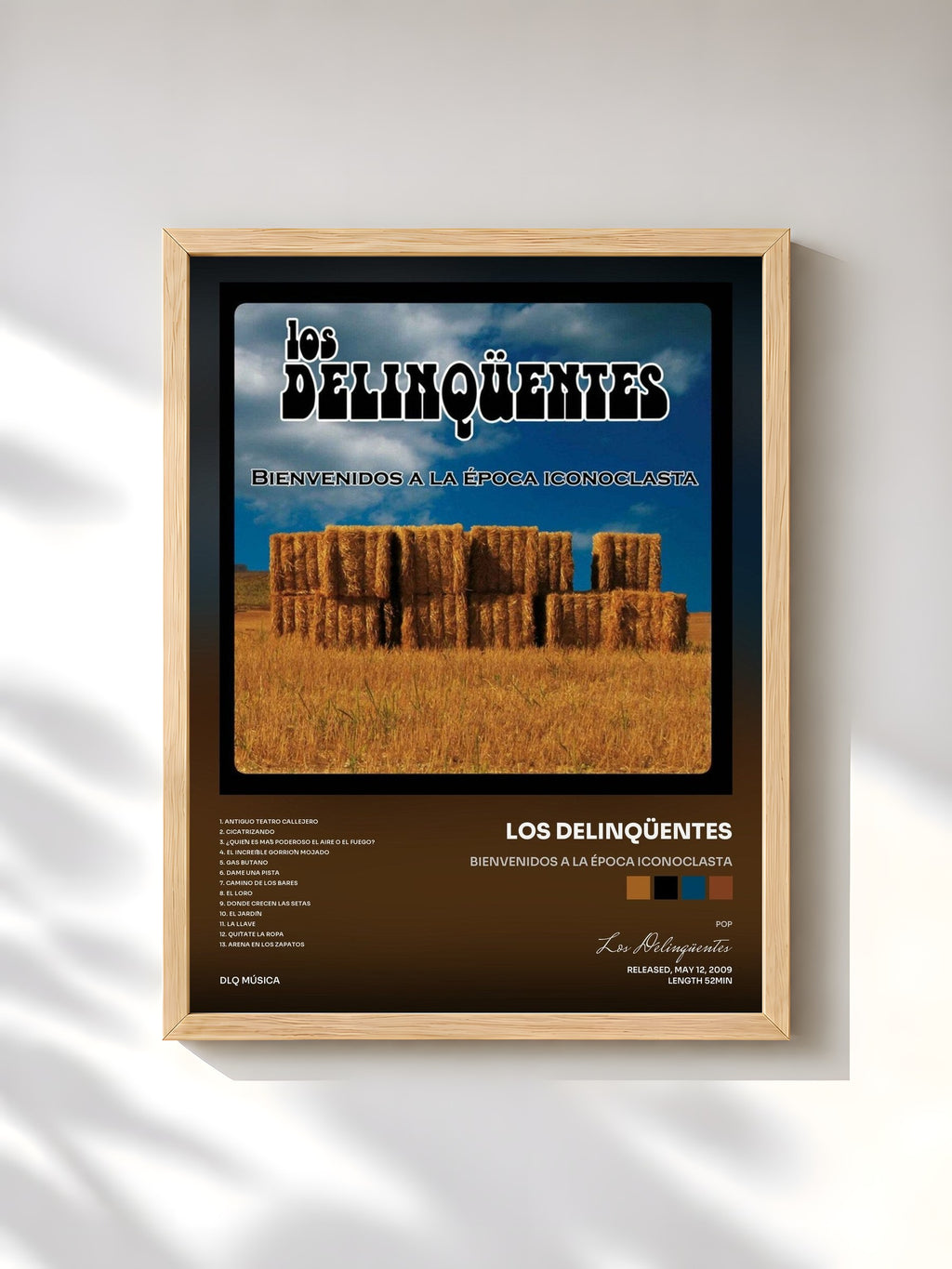 #bois Tableau de l'album Bienvenidos a la Época Iconoclasta de Los Delinqüentes, cadre en bois brut, imprimé et encadré en France