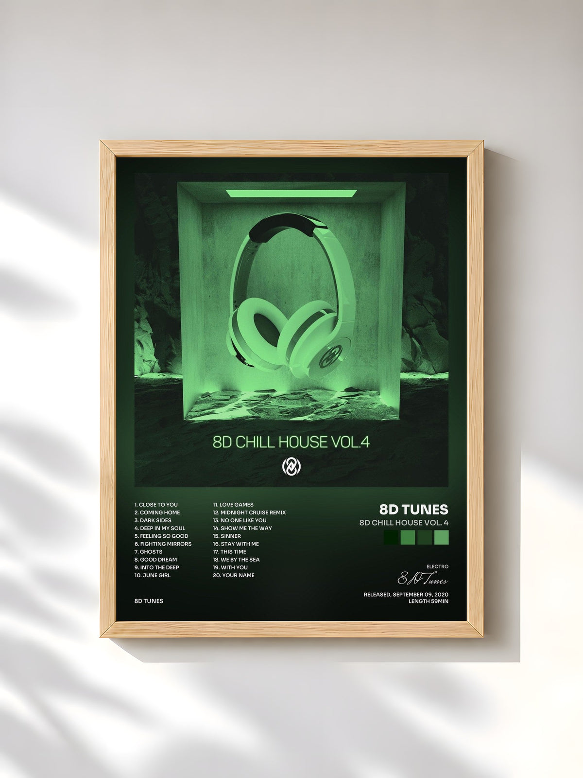 #bois Tableau de l'album 8D Chill House Vol. 4 de 8D Tunes, cadre en bois brut, imprimé et encadré en France