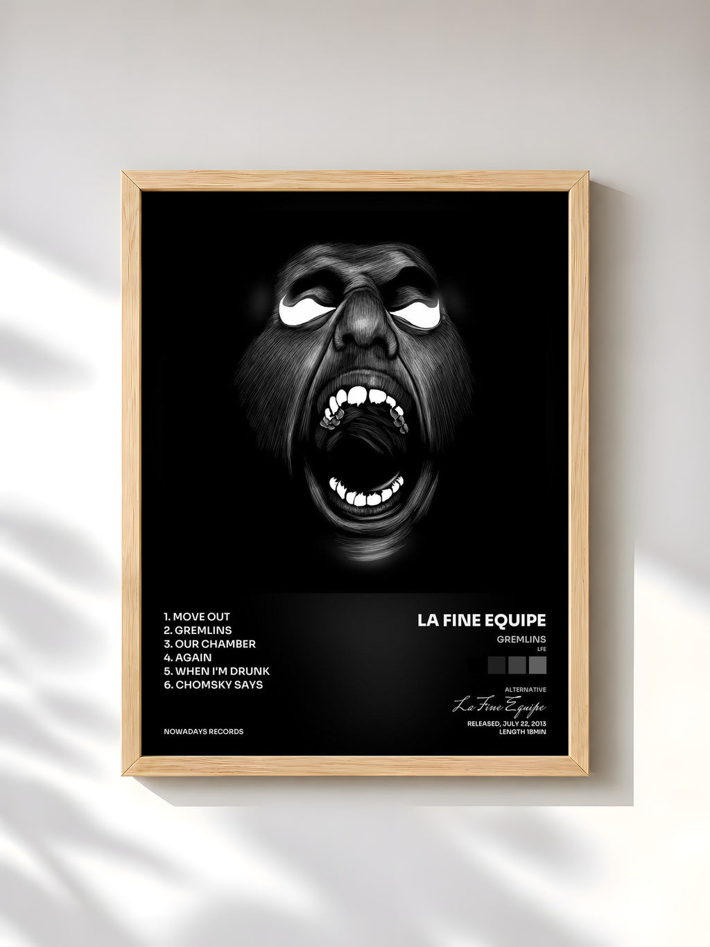 #bois Tableau de l'album Gremlins (Lfe) de La Fine Equipe, cadre en bois brut, imprimé et encadré en France