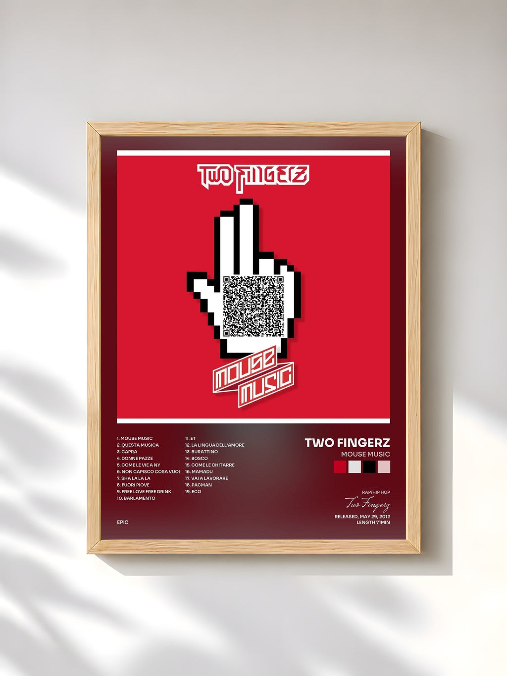 #bois Tableau de l'album Mouse Music de Two Fingerz, cadre en bois brut, imprimé et encadré en France