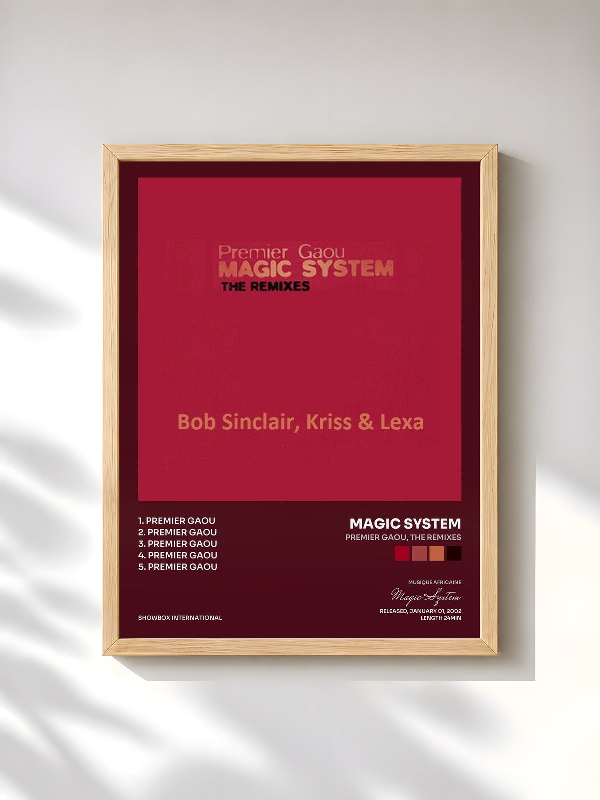 #bois Tableau de l'album Premier Gaou, The Remixes de Magic System, cadre en bois brut, imprimé et encadré en France