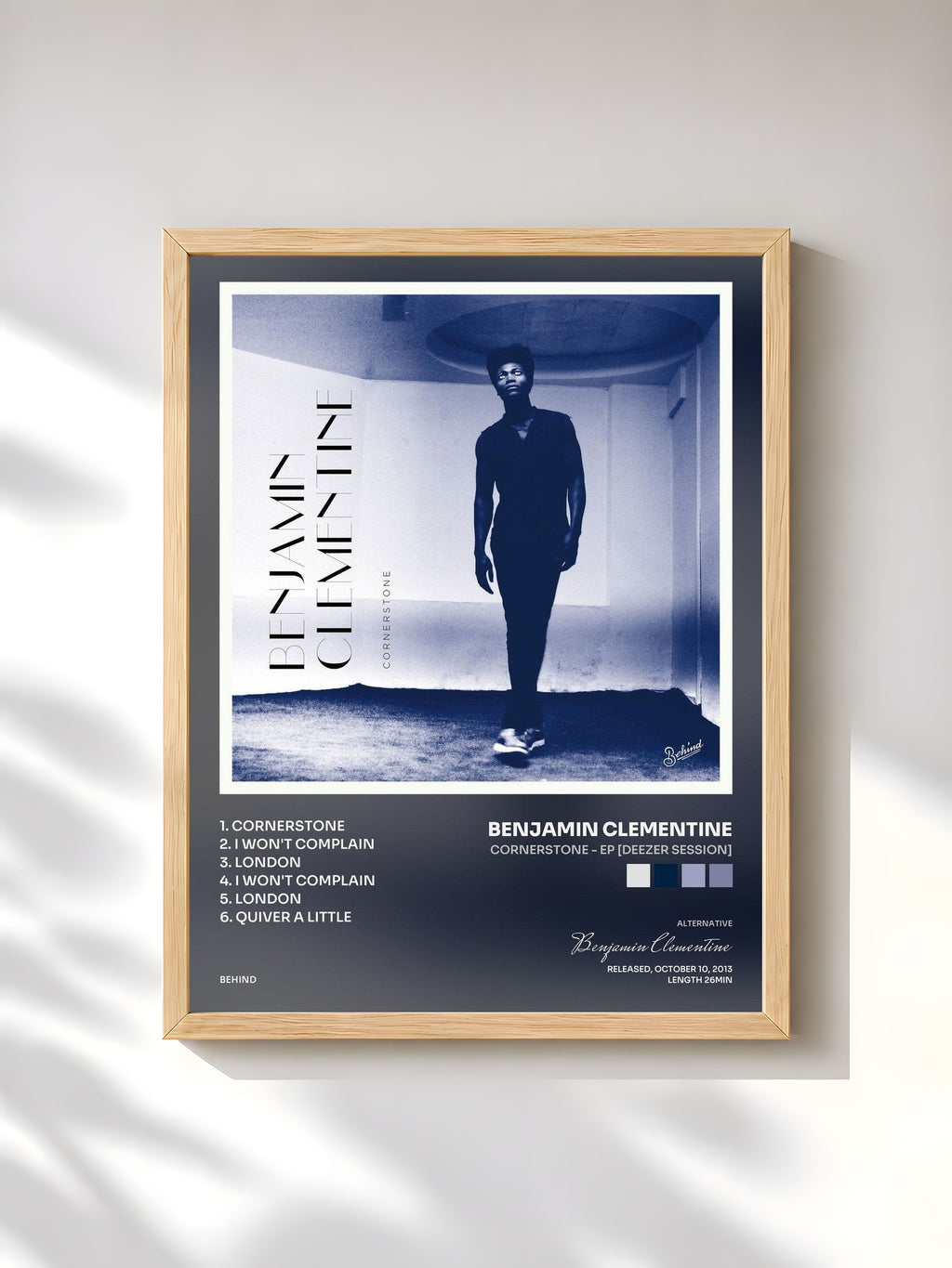 #bois Tableau de l'album Cornerstone - EP [Deezer Session] de Benjamin Clementine, cadre en bois brut, imprimé et encadré en France