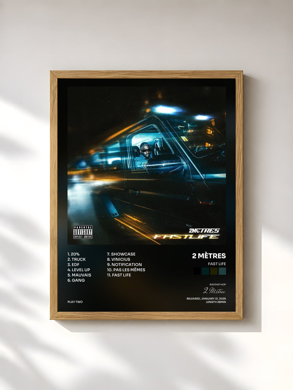 #bois Tableau de l'album FAST LIFE de 2 Mètres, cadre en bois brut, imprimé et encadré en France