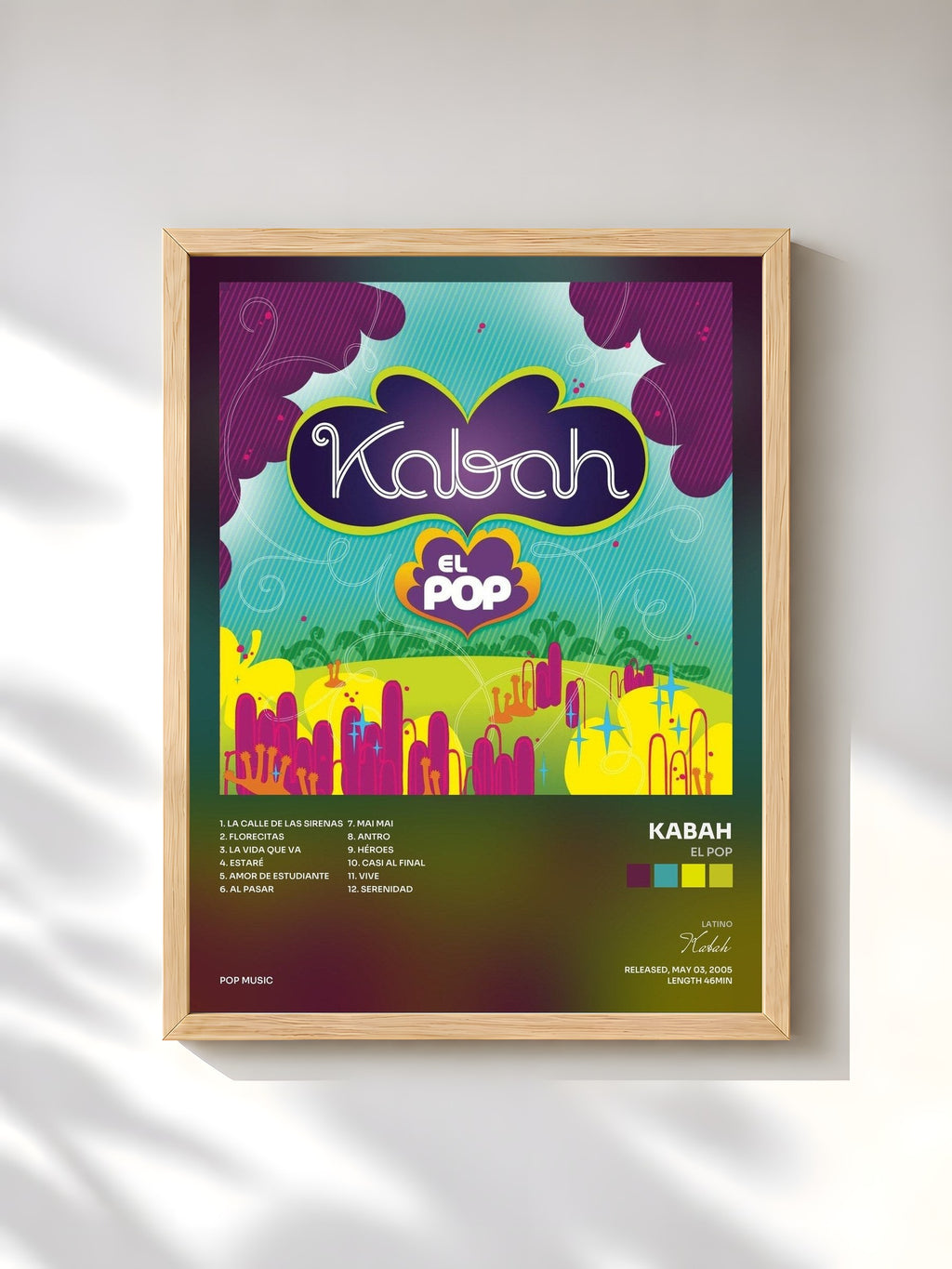 #bois Tableau de l'album El Pop de Kabah, cadre en bois brut, imprimé et encadré en France