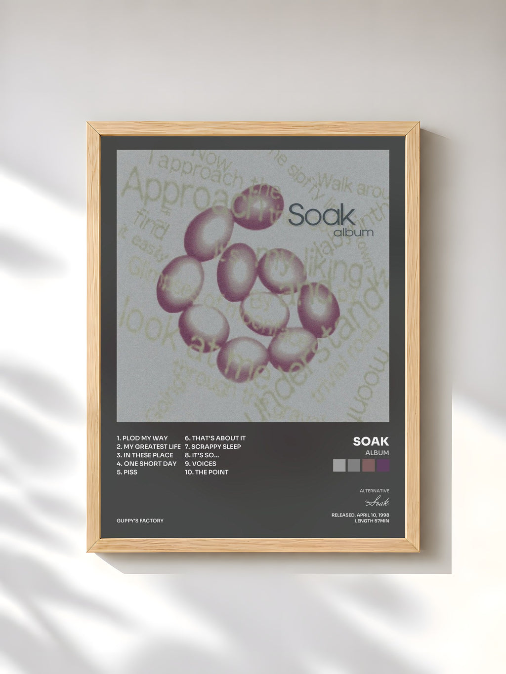 #bois Tableau de l'album album de Soak, cadre en bois brut, imprimé et encadré en France