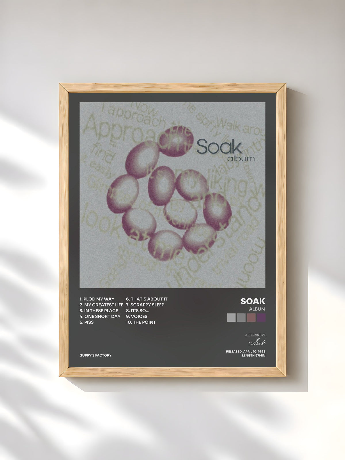#bois Tableau de l'album album de Soak, cadre en bois brut, imprimé et encadré en France