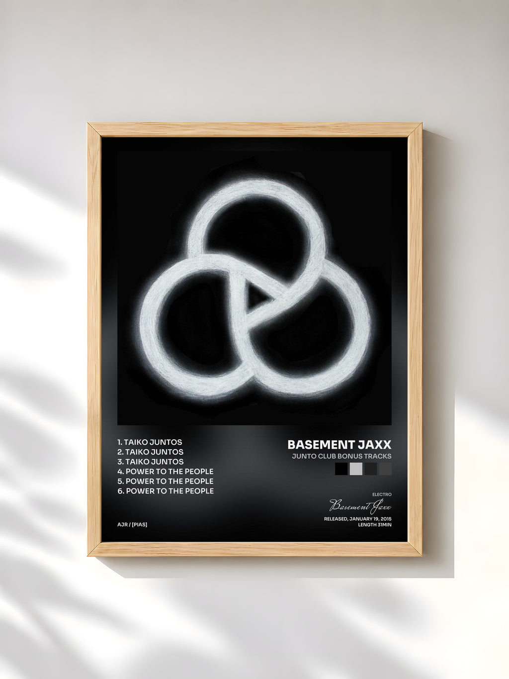 #bois Tableau de l'album Junto Club Bonus Tracks de Basement Jaxx, cadre en bois brut, imprimé et encadré en France