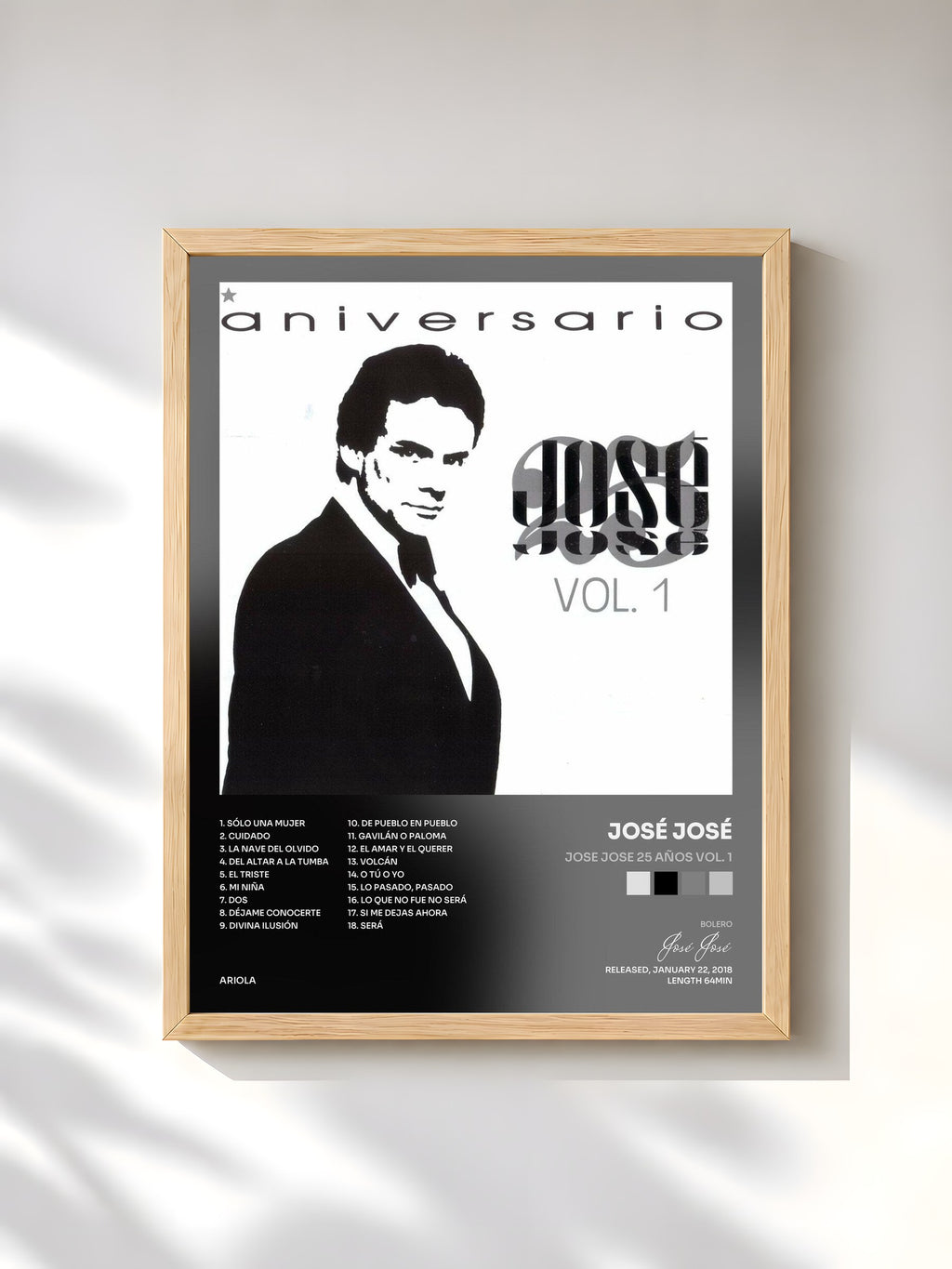 #bois Tableau de l'album Jose Jose 25 Años Vol. 1 de José José, cadre en bois brut, imprimé et encadré en France