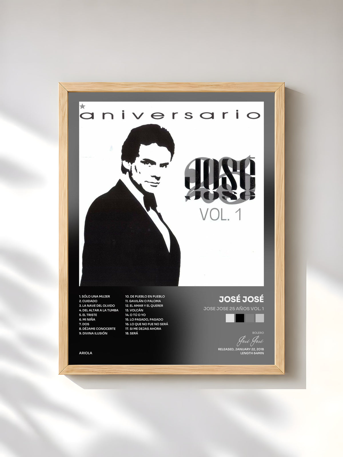 #bois Tableau de l'album Jose Jose 25 Años Vol. 1 de José José, cadre en bois brut, imprimé et encadré en France