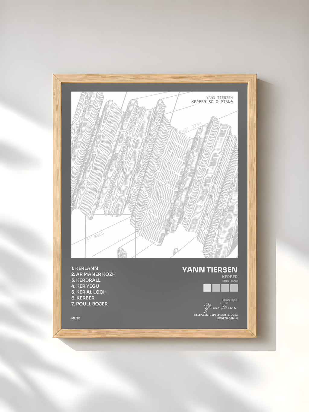 #bois Tableau de l'album Kerber (Solo Piano) de Yann Tiersen, cadre en bois brut, imprimé et encadré en France