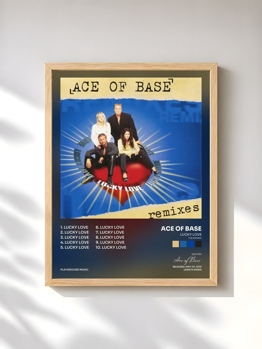 #bois Tableau de l'album Lucky Love (The Remixes) de Ace of Base, cadre en bois brut, imprimé et encadré en France