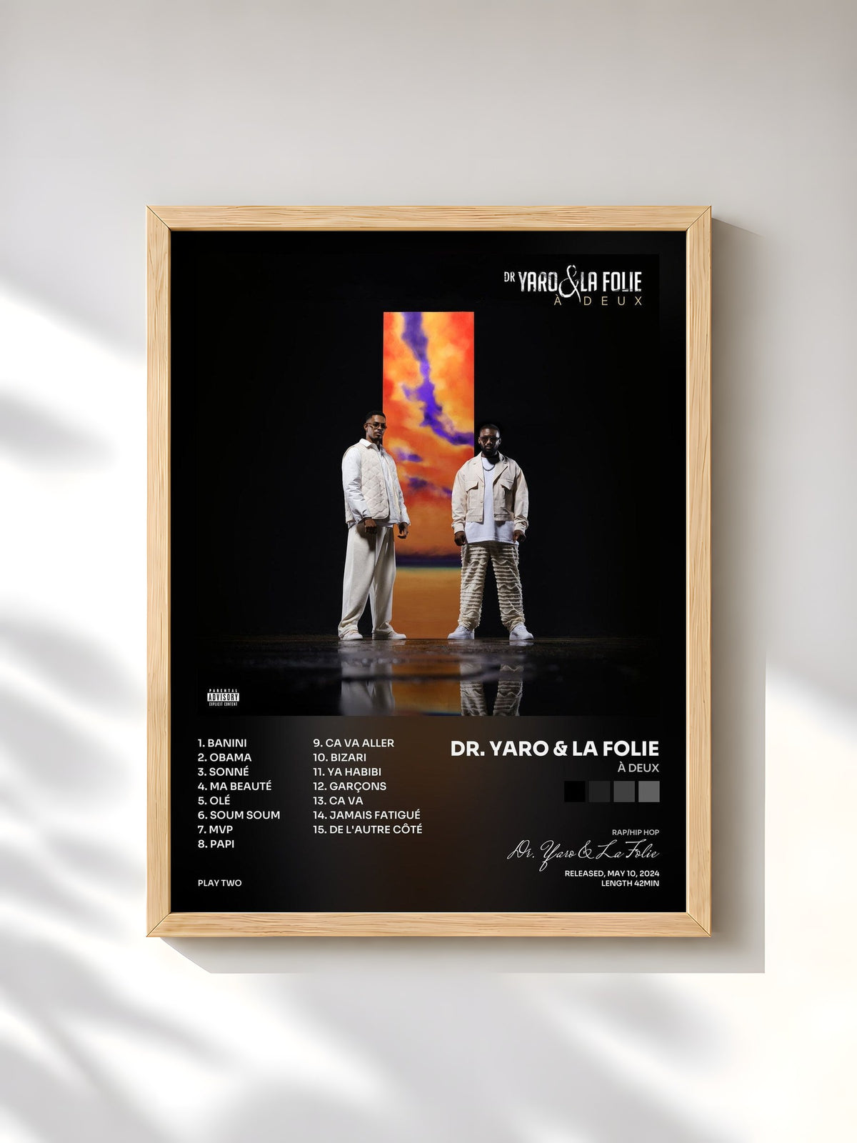 #bois Tableau de l'album À Deux de Dr. Yaro & La Folie, cadre en bois brut, imprimé et encadré en France