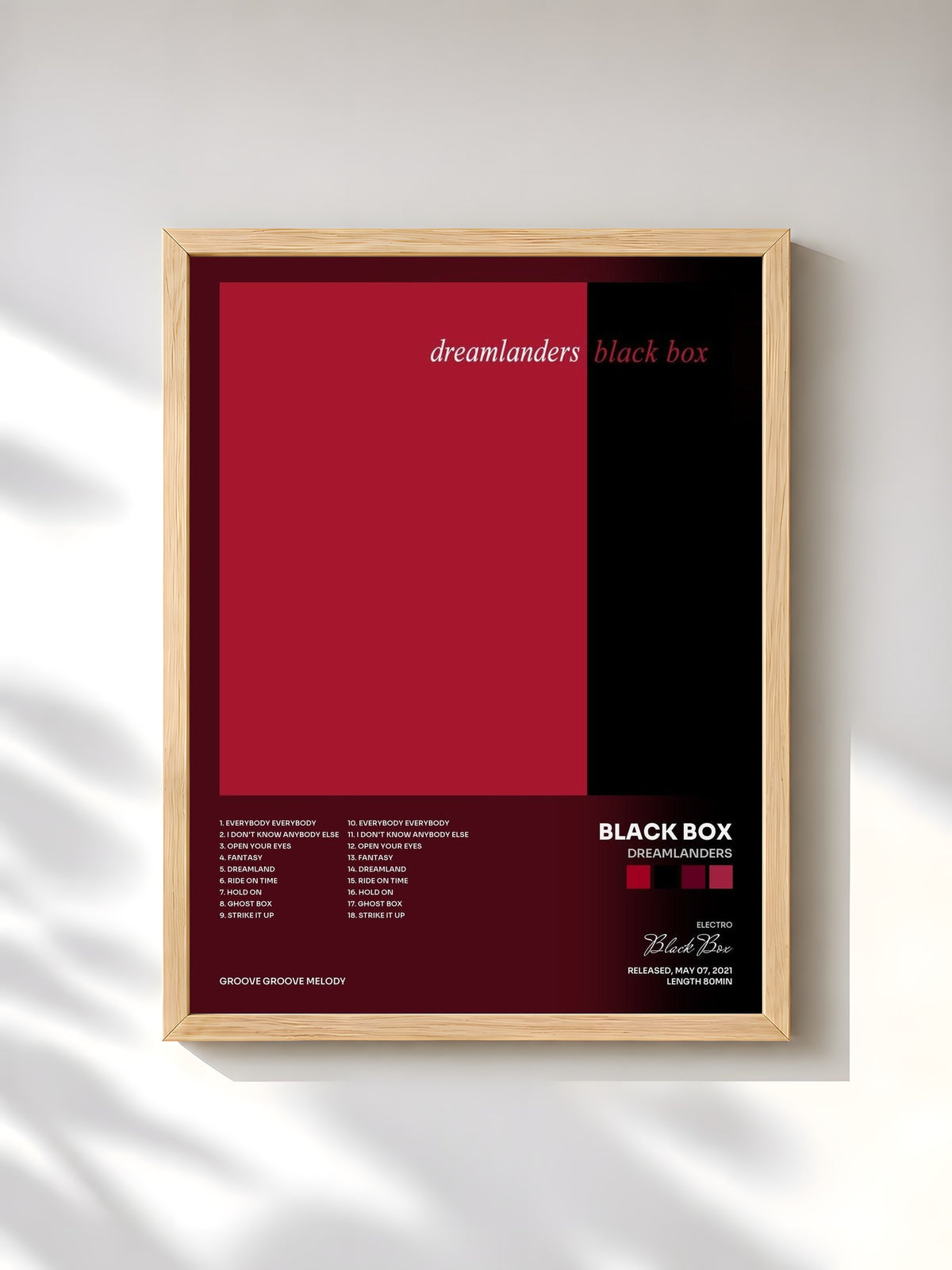 #bois Tableau de l'album Dreamlanders de Black Box, cadre en bois brut, imprimé et encadré en France