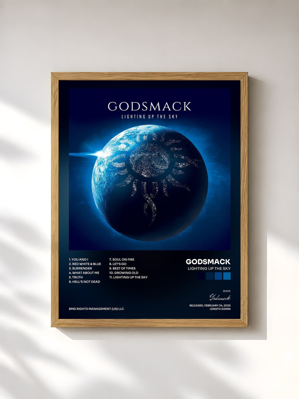 #bois Tableau de l'album Lighting Up The Sky de Godsmack, cadre en bois brut, imprimé et encadré en France