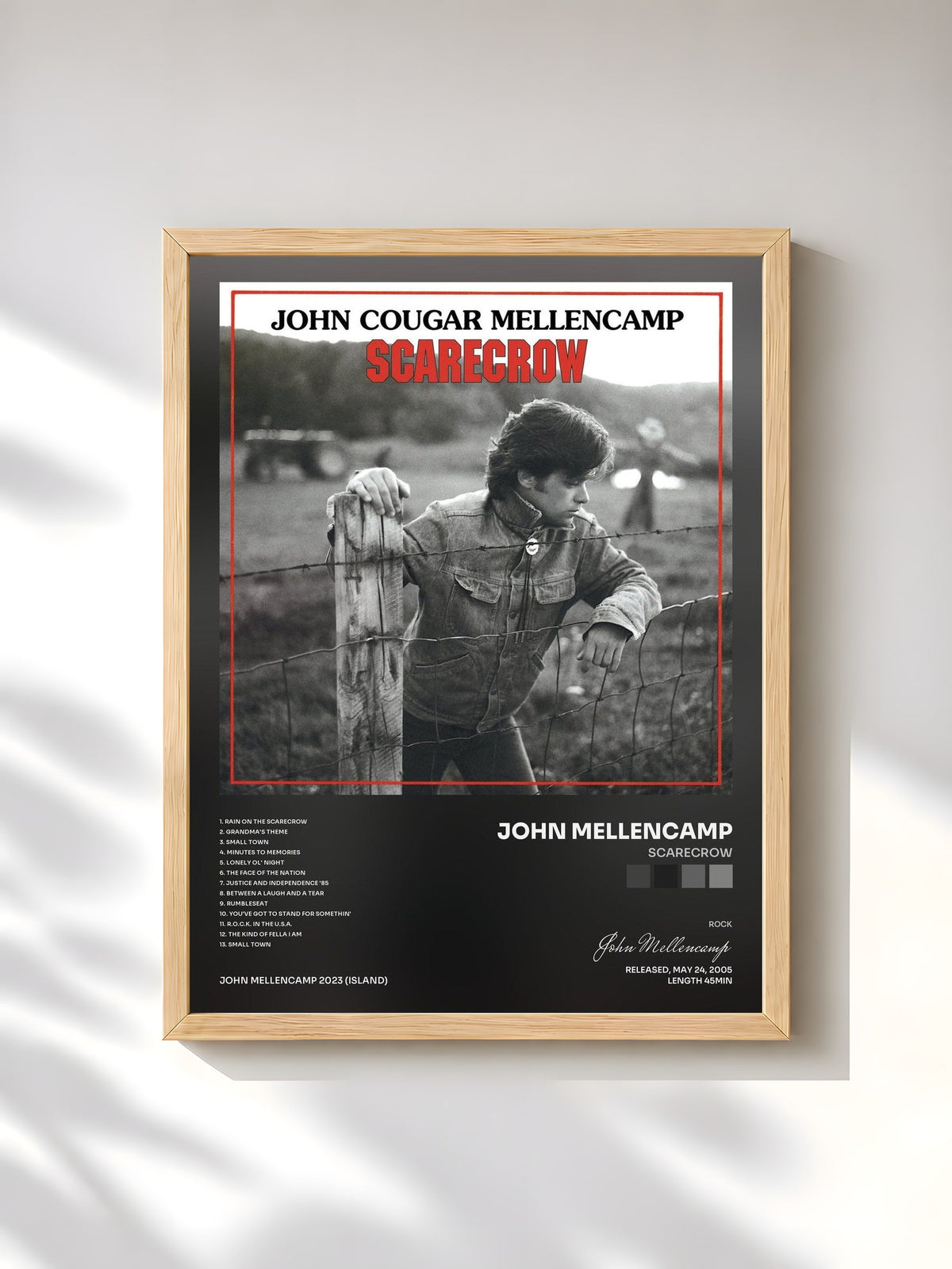 #bois Tableau de l'album Scarecrow de John Mellencamp, cadre en bois brut, imprimé et encadré en France
