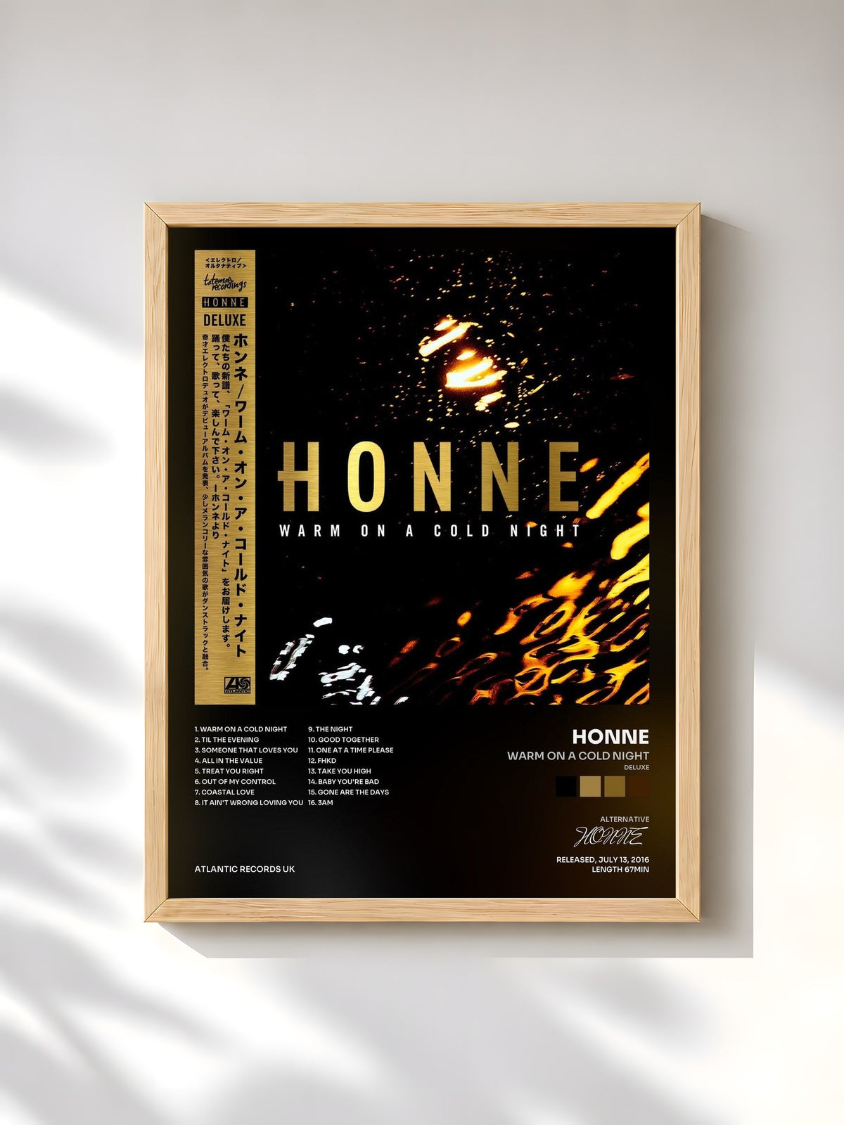 #bois Tableau de l'album Warm on a Cold Night (Deluxe) de HONNE, cadre en bois brut, imprimé et encadré en France