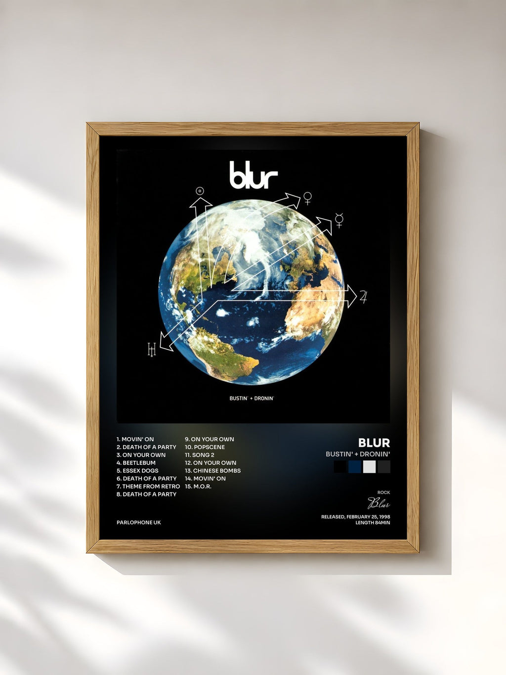 #bois Tableau de l'album Bustin' + Dronin' de Blur, cadre en bois brut, imprimé et encadré en France
