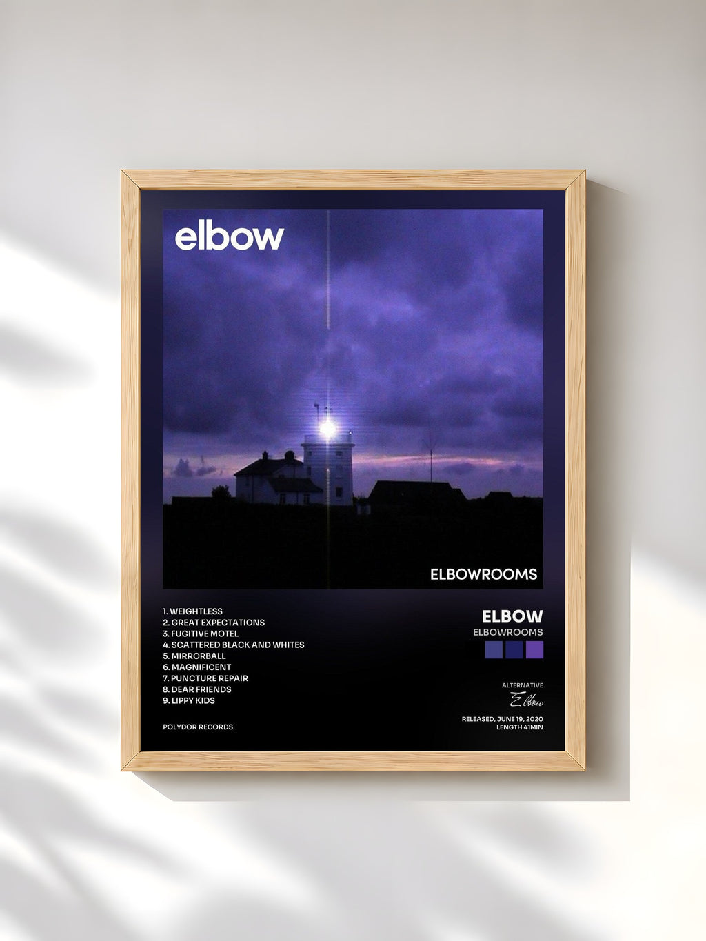 #bois Tableau de l'album elbowrooms de Elbow, cadre en bois brut, imprimé et encadré en France