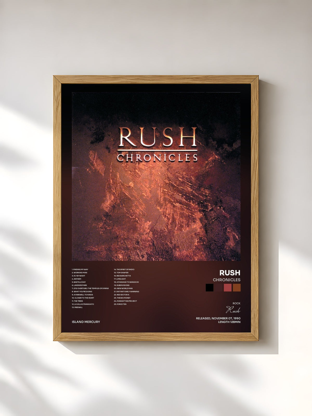 #bois Tableau de l'album Chronicles de Rush, cadre en bois brut, imprimé et encadré en France