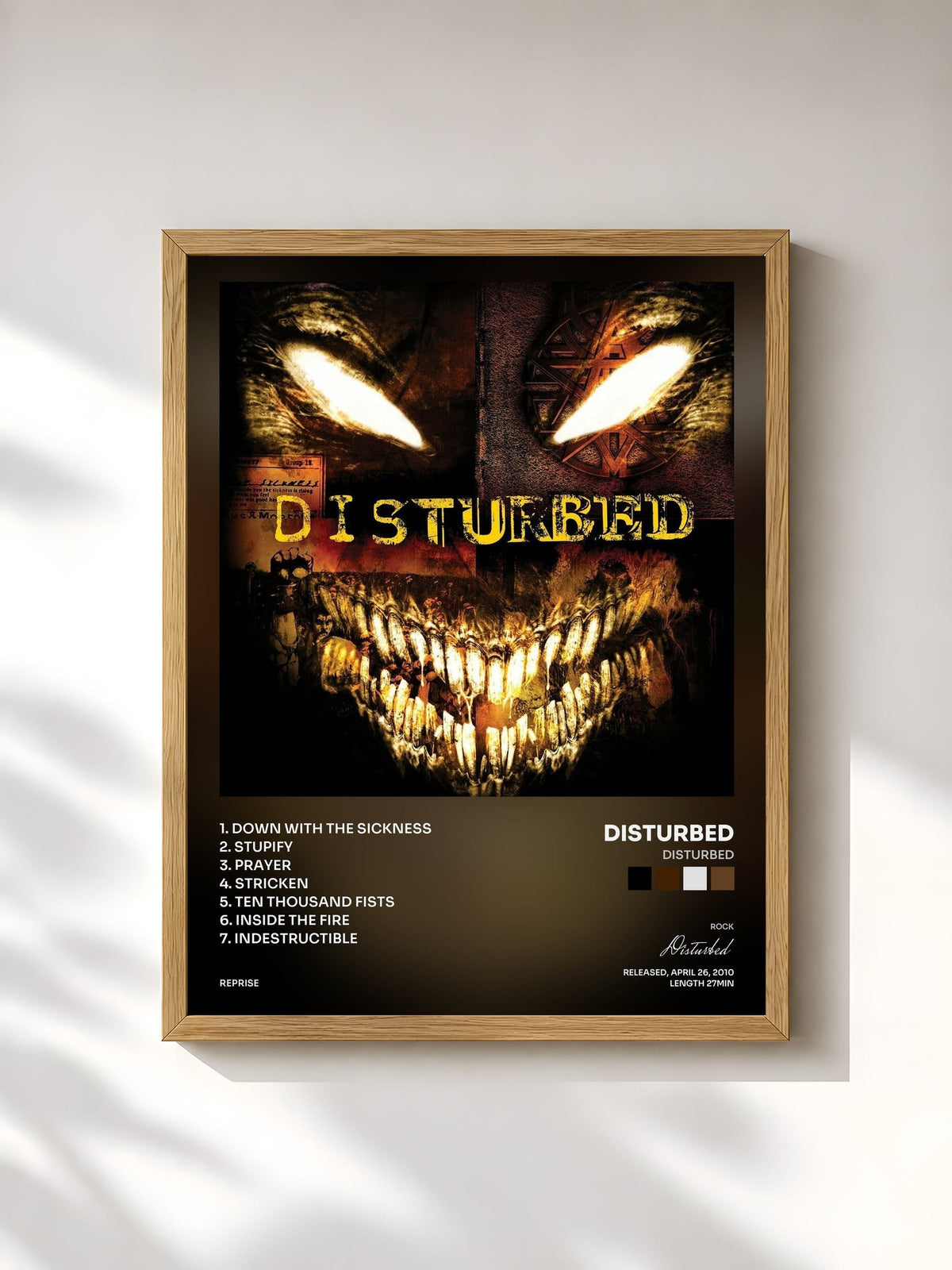 #bois Tableau de l'album Disturbed de Disturbed, cadre en bois brut, imprimé et encadré en France