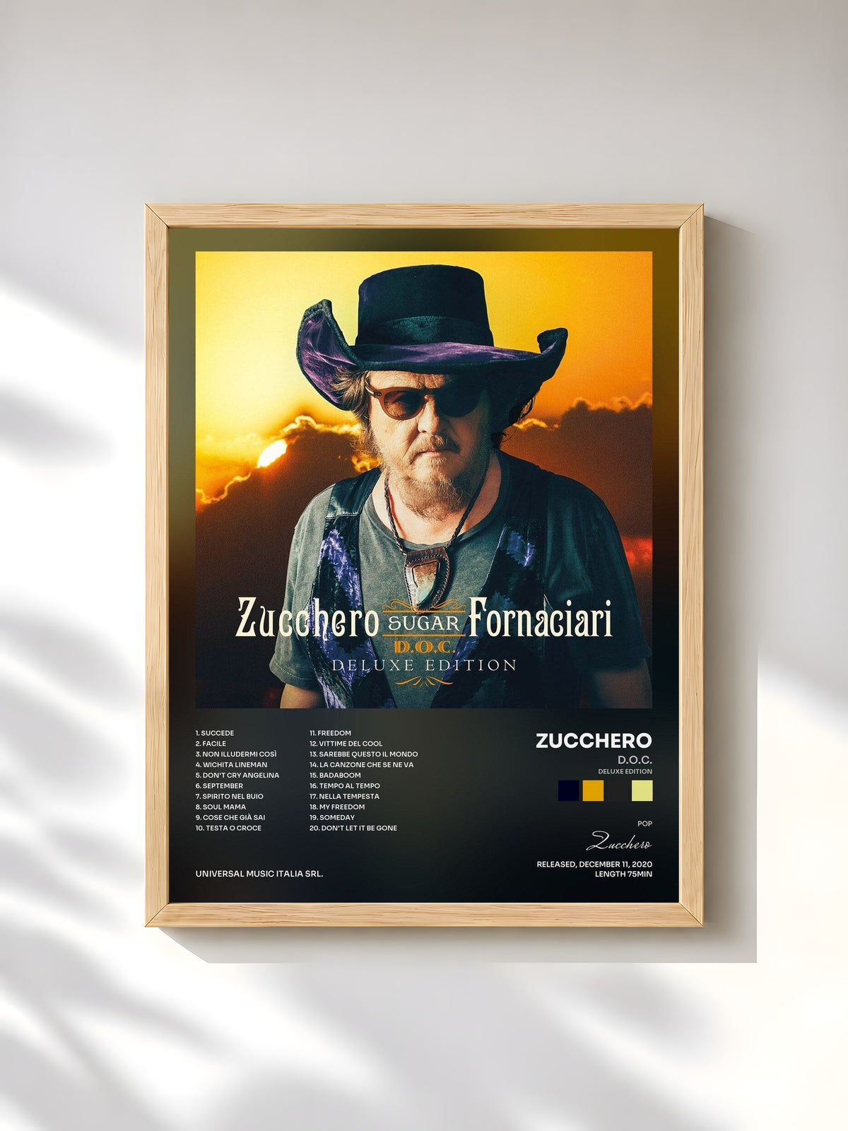 #bois Tableau de l'album D.O.C. (Deluxe Edition) de Zucchero, cadre en bois brut, imprimé et encadré en France