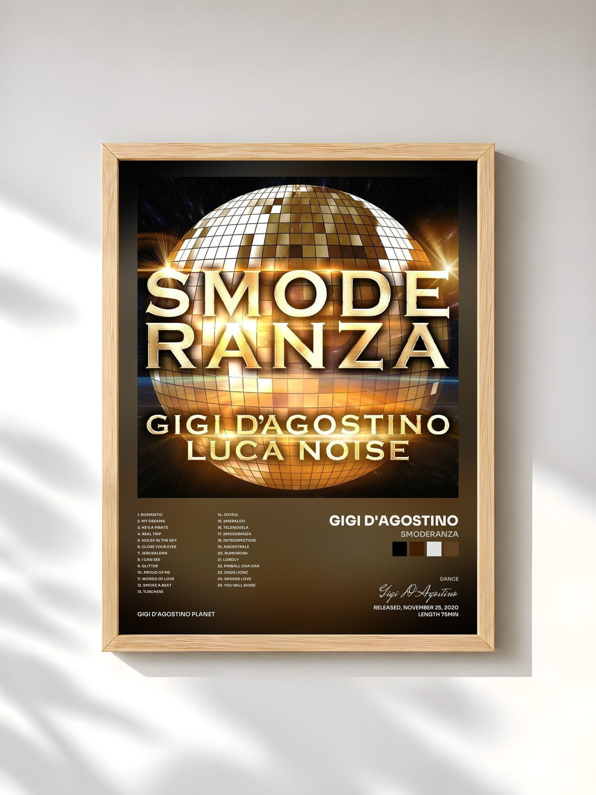 #bois Tableau de l'album Smoderanza de Gigi D'Agostino, cadre en bois brut, imprimé et encadré en France