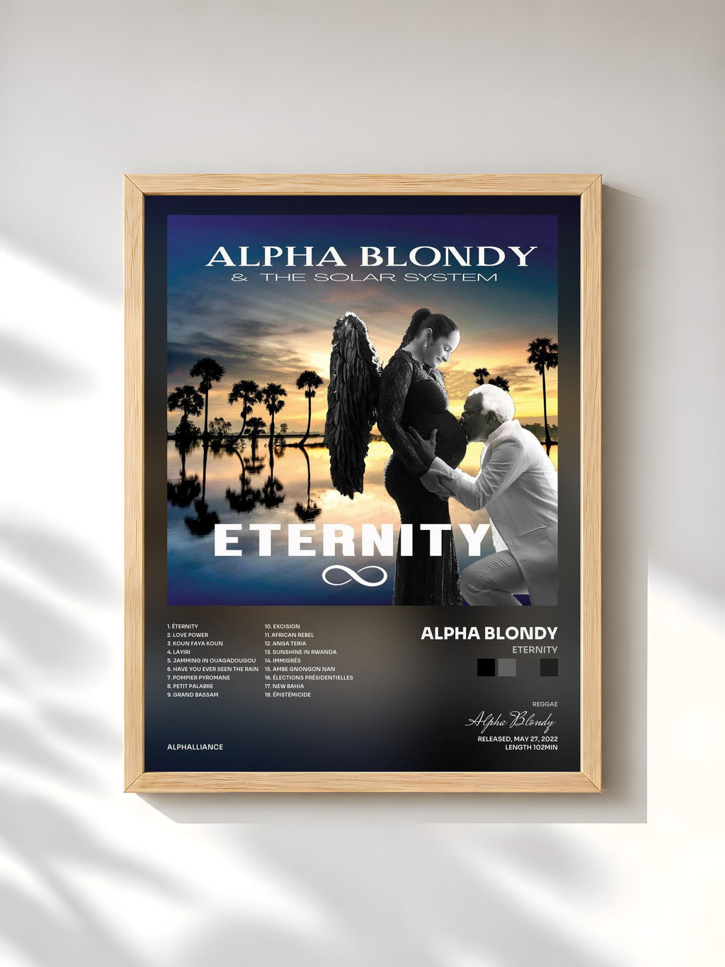 #bois Tableau de l'album Eternity de Alpha Blondy, cadre en bois brut, imprimé et encadré en France