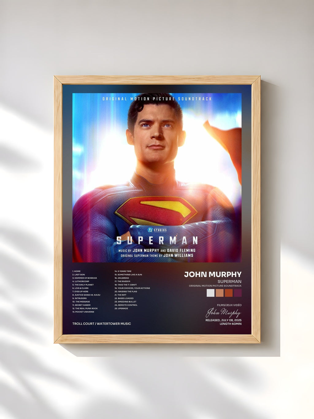 #bois Tableau de l'album Superman (Original Motion Picture Soundtrack) de John Murphy, cadre en bois brut, imprimé et encadré en France