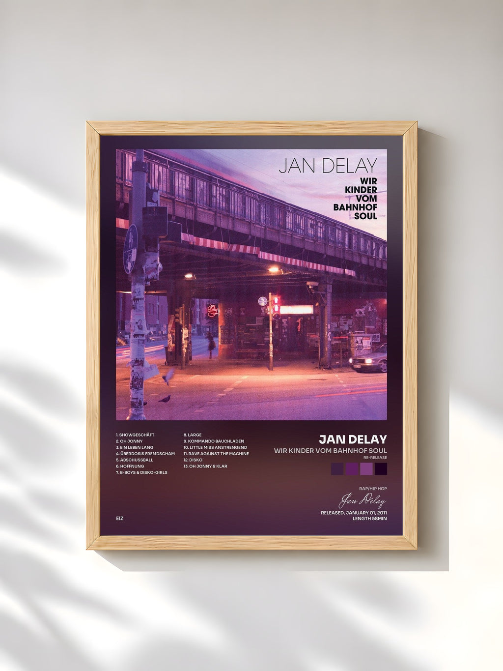 #bois Tableau de l'album Wir Kinder vom Bahnhof Soul (Re-Release) de Jan Delay, cadre en bois brut, imprimé et encadré en France