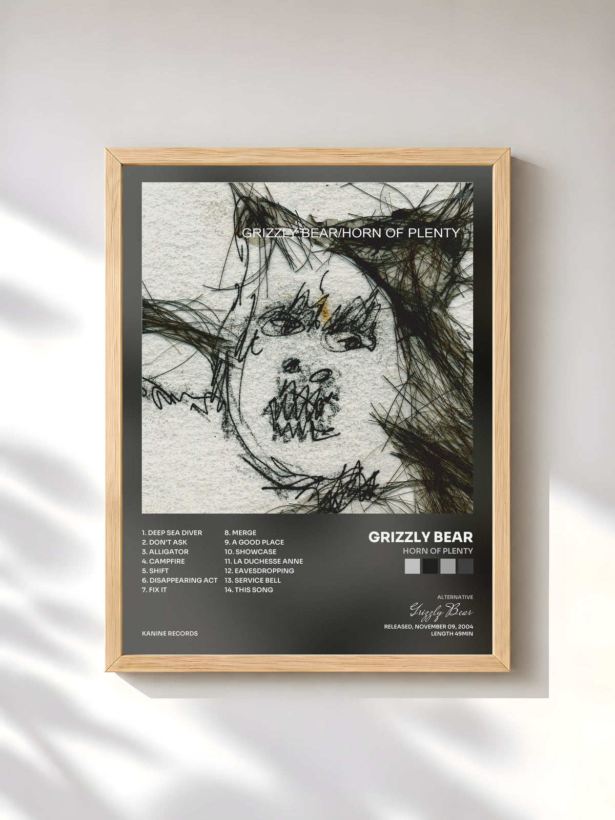 #bois Tableau de l'album Horn of Plenty de Grizzly Bear, cadre en bois brut, imprimé et encadré en France