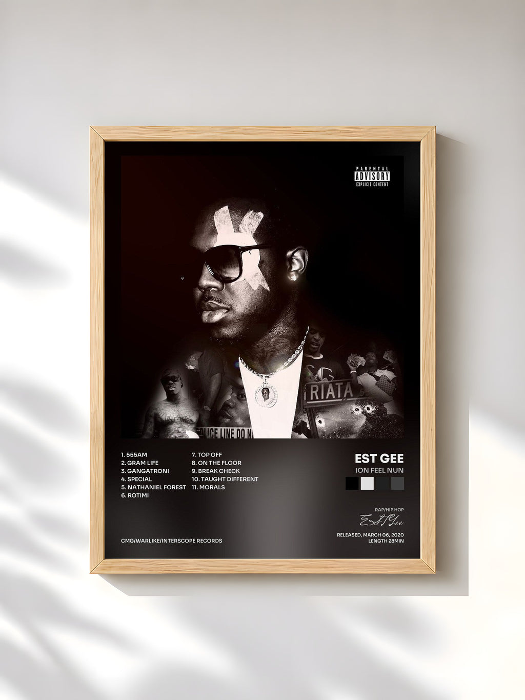 #bois Tableau de l'album Ion Feel Nun de EST Gee, cadre en bois brut, imprimé et encadré en France
