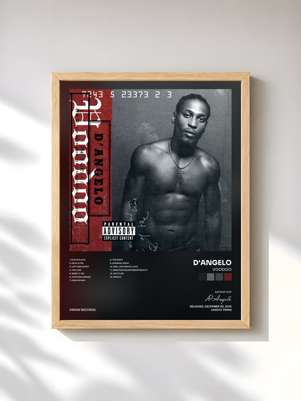 #bois Tableau de l'album Voodoo de D'Angelo, cadre en bois brut, imprimé et encadré en France