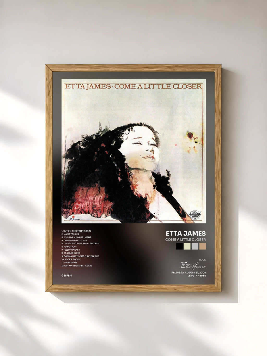 #bois Tableau de l'album Come A Little Closer de Etta James, cadre en bois brut, imprimé et encadré en France