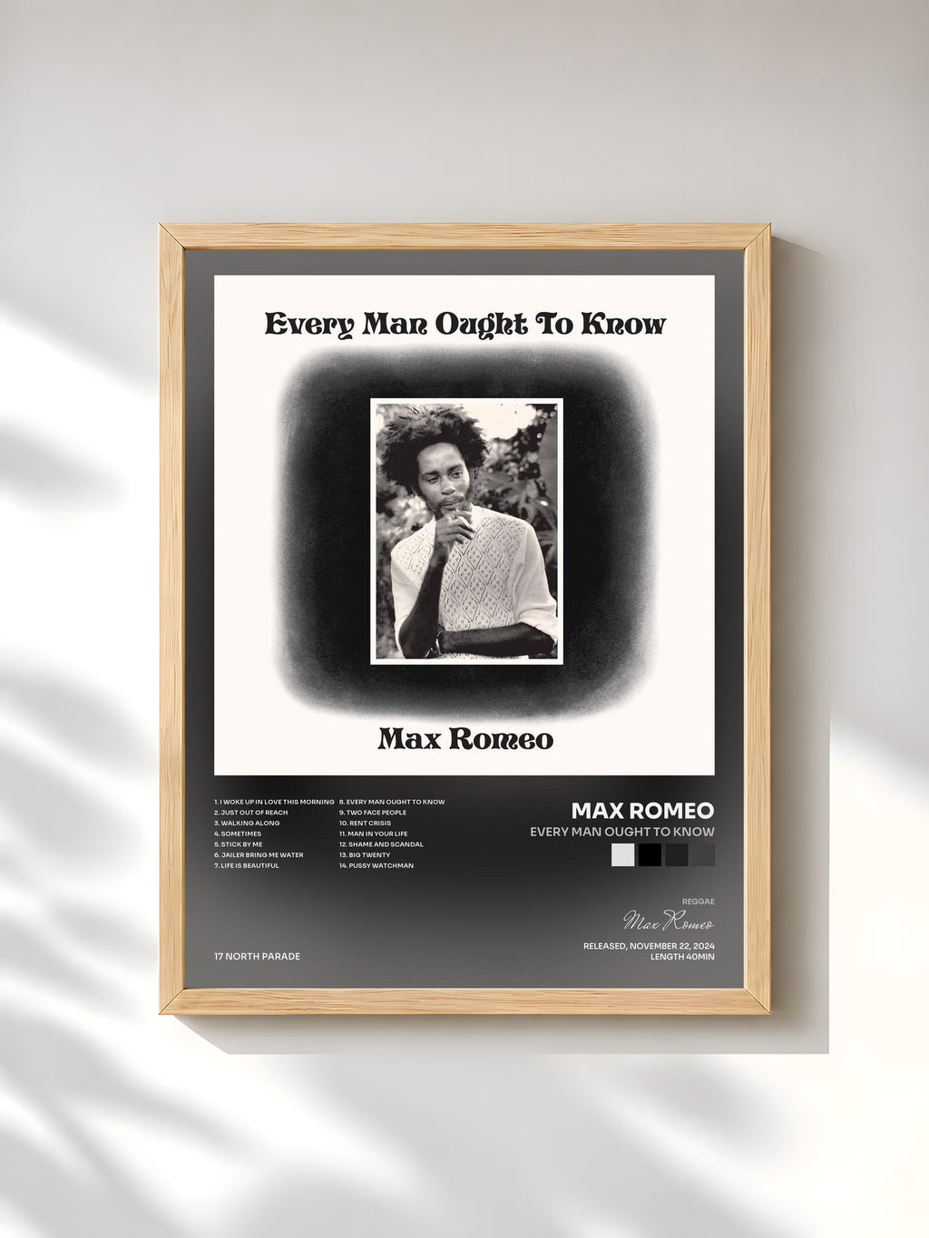 #bois Tableau de l'album Every Man Ought To Know de Max Romeo, cadre en bois brut, imprimé et encadré en France