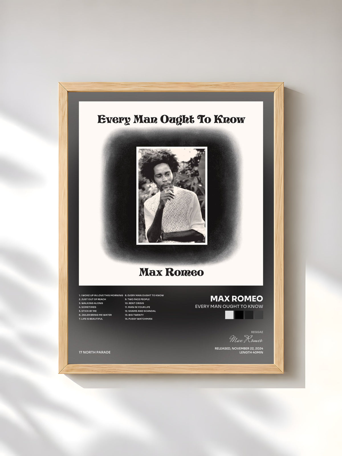 #bois Tableau de l'album Every Man Ought To Know de Max Romeo, cadre en bois brut, imprimé et encadré en France